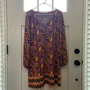 Tracy Negoshian Women’s Dress Size Large Long Sleeve V Neck Multicolored